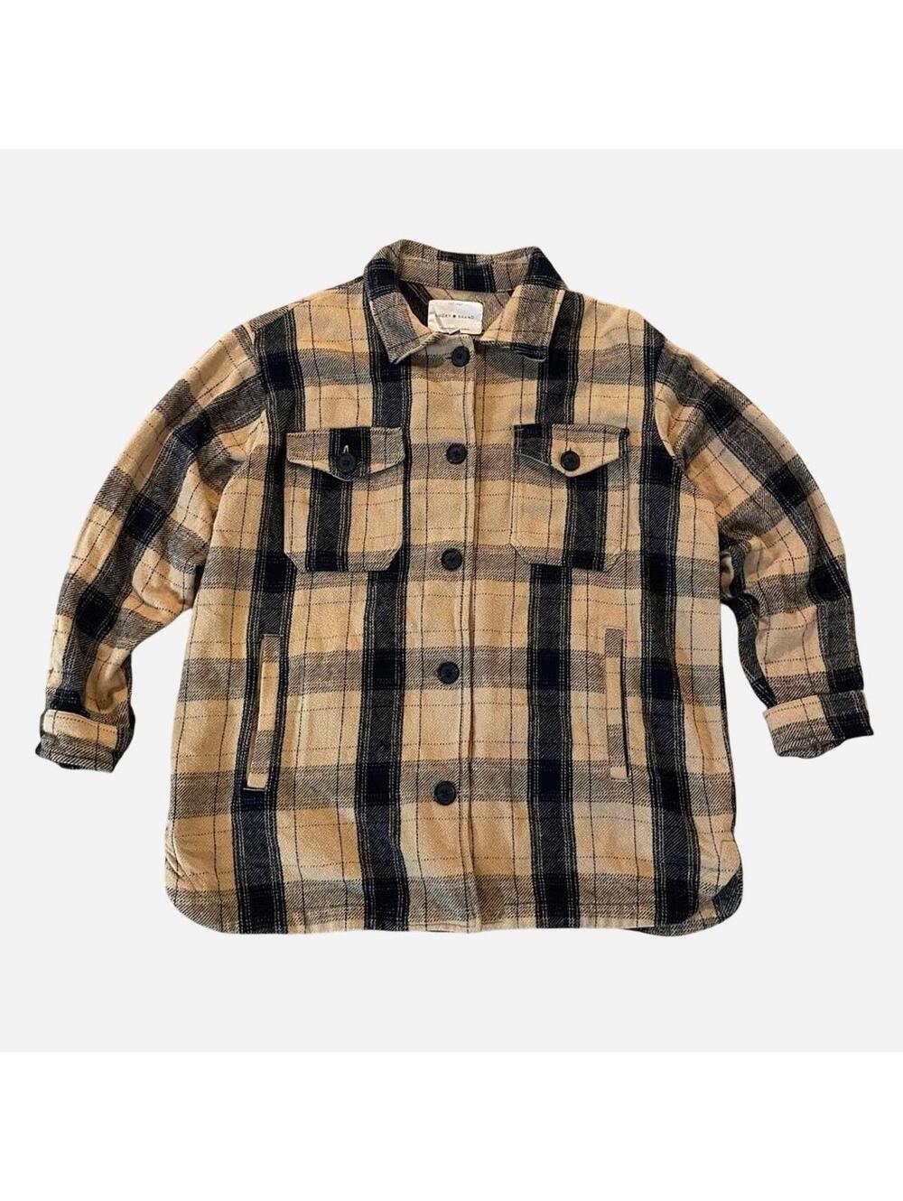 Lucky Brand black and beige plaid flannel shirt 100% cotton oversized Medium